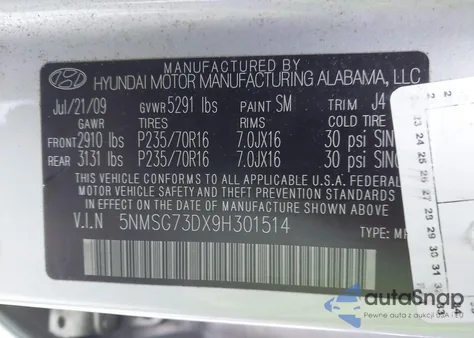 2009 Hyundai Santa Fe Gls из США, поврежденный, VIN 5NMSG73DX9H301514